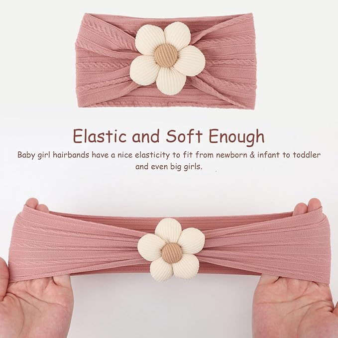 DRESHOW BQUBO Baby Flower Headbands Baby Girls Nylon Headbands Soft Stretchy Hairbands Handmade Hair Accessories for Newborn Infant Toddlers Kids Baby Essentials 3 Pcs