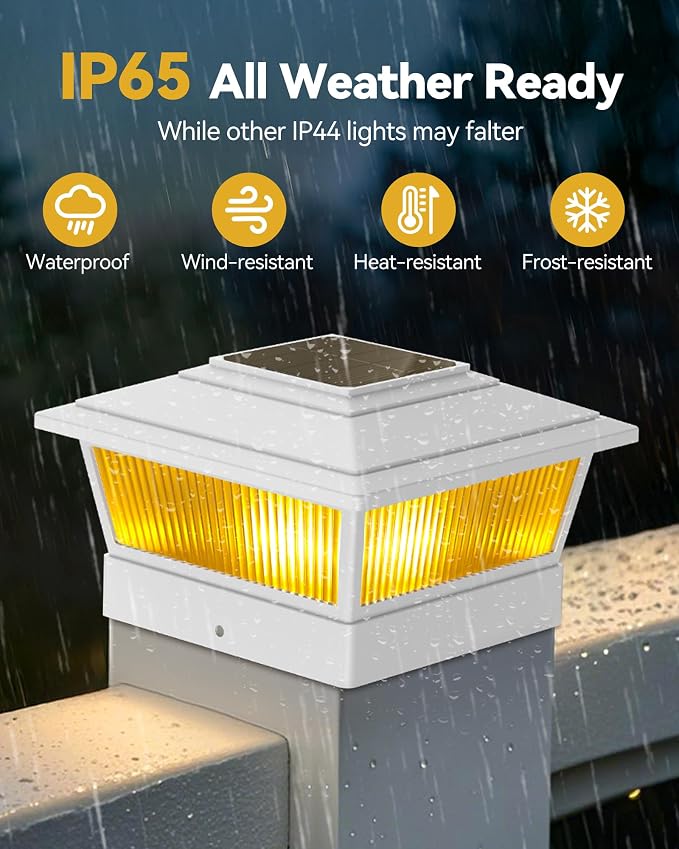 KEILAIMO Solar Post Cap Lights Outdoor for 4x4 5x5 6x6 Wood/Vinyl Posts, 6 Pack Fence Post Solar Lights with Flickering Flame & Warm Modes for Deck/Garden/Patio, IP65 Waterproof - White
