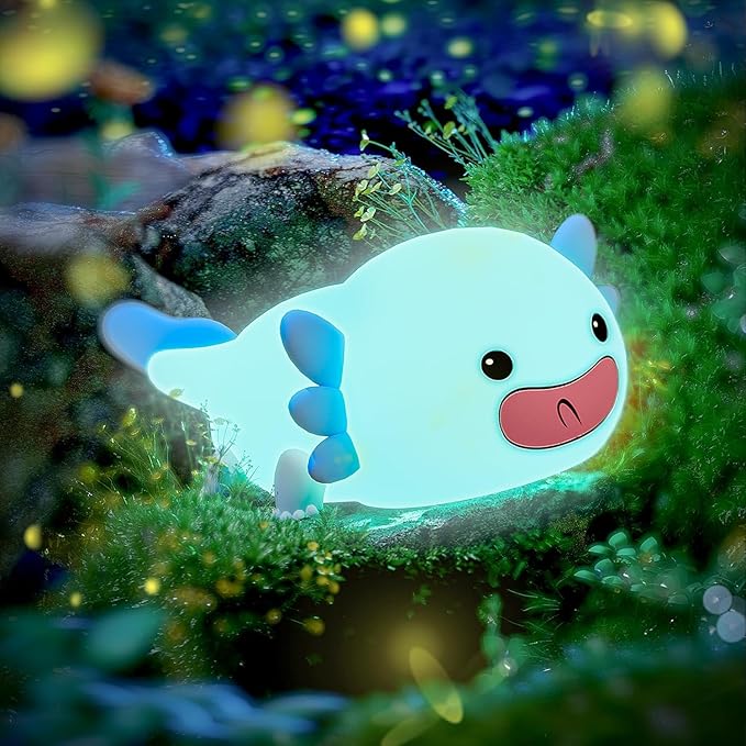 UNEEDE Axolotl Night Light for Kids, Animal Silicone Nursery Night Lamp, Rechargeable Table Lamp Bedside Lamp, Cute Room Decor Night Light for Bedroom Living Room Desk Kawaii Toys Valentines Day Gifts