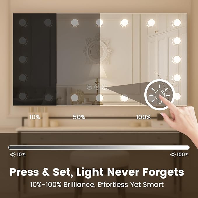 WTTY LED Bathroom Mirror with Lights 72"x36" Hollywood Wall-Mounted Mirror with 3 Color Temperatures, Stepless Dimmable Bulbs, Anti-Fog & Shatter-Proof