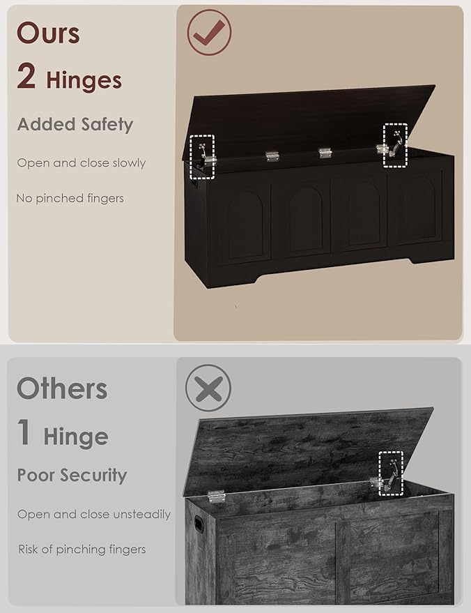 DINZI LVJ Storage Chest, 47.2”Wooden Storage Box with 2 Safety Hinges, Entryway Shoe Bench with Flip-Top, Large Trunk for Living Room, Bedroom, Easy Assembly, Espresso