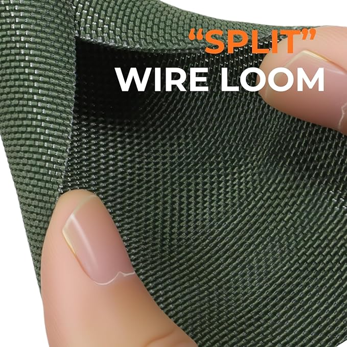 Holed 1 inch Split Braided Cable Management Sleeve for USB Cable Power Cord Audio Video Cable, High-Temperature Automotive Harness Wire Loom Cord Protector from Cat Dog Chewing (Green, 10FT)