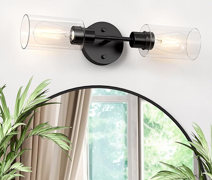Espird Bathroom Light Fixtures 2 Light Black, Bathroom Vanity Lights Over Mirror, Bathroom Sconces Wall Lighting，Farmhouse Matte Black Bathroom Vanity Light, Modern Vanity Lights with Clear Shades