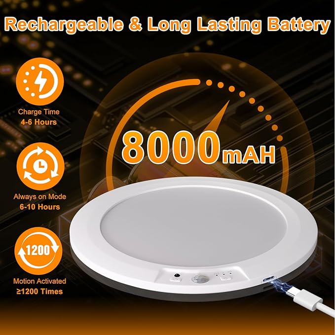 Rechargeable Motion Sensor Ceiling Light, 5 Colors Wireless Battery Operated Shower Lights with Remote, Magnetic Closet Light for Closet Shower Bathroom Hallway, 2 Pack