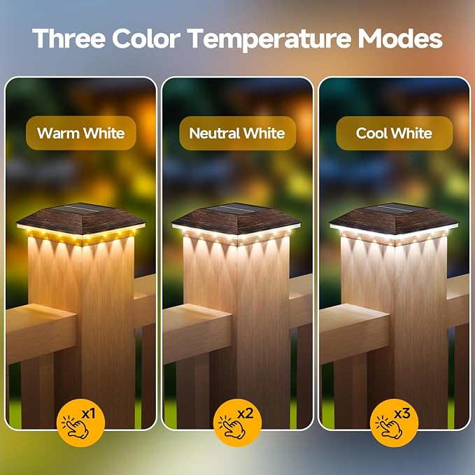 Mlambert 16 Pack Solar Post Cap Lights Outdoor - 3 Lighting Modes Waterproof LED Solar Post Lights Fit 3.5×3.5 Wood/4×4 Vinyl Fence Deck Posts, Brown