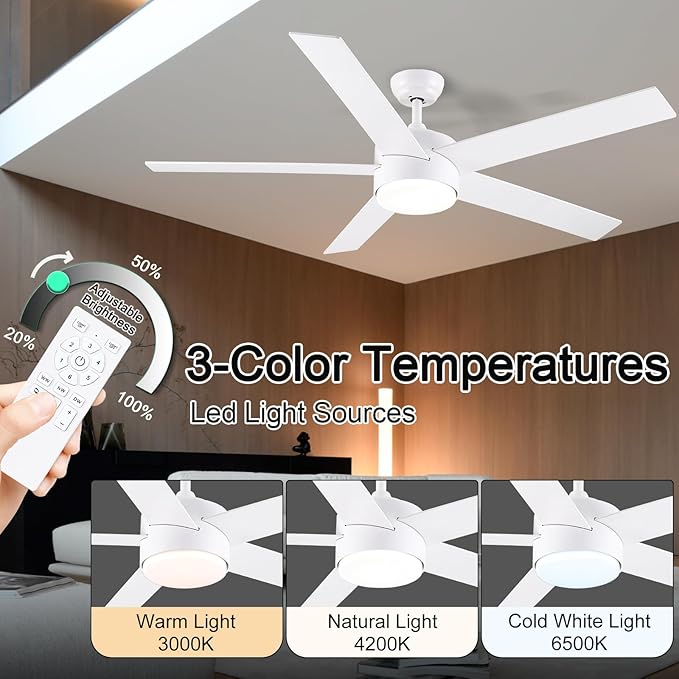 POCHFAN 60 Inch White Ceiling Fans