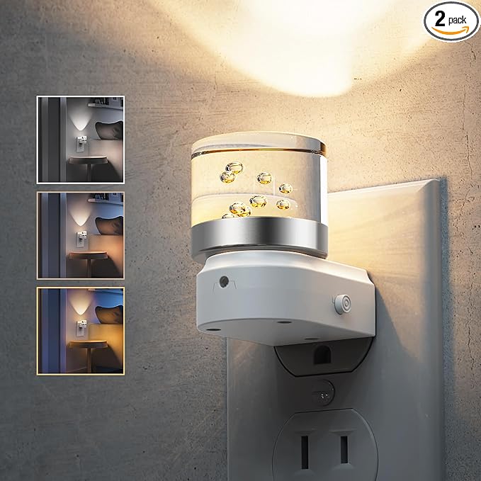 L LOHAS LED Night Lights Plug into Wall, 2 Pack 3000K/4000k/5000K Adjustable Color Temperature Bubble Night Light, Dusk to Dawn Sensor for Hallway, Bathroom, Rooms