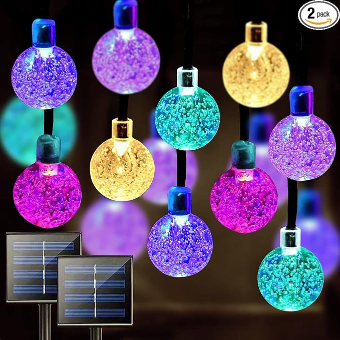 Jedavai Solar String Lights Outdoor 2 Pack 200 Led 80FT Multi-Color Crystal Globe Lights with 8 Lighting Modes, Waterproof Solar Powered Patio Lights for Garden Yard Porch Wedding Party Decoration
