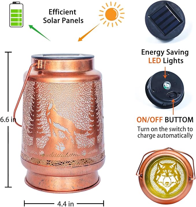 Wolf Solar Lanterns Outdoor Waterproof Hanging Solar Lights Wolf Gifts for Women Men Metal Decorative LED Wolf Lanterns for Garden Decor,Yard,Patio,Lawn,Tabletop,Pathway,Landscape