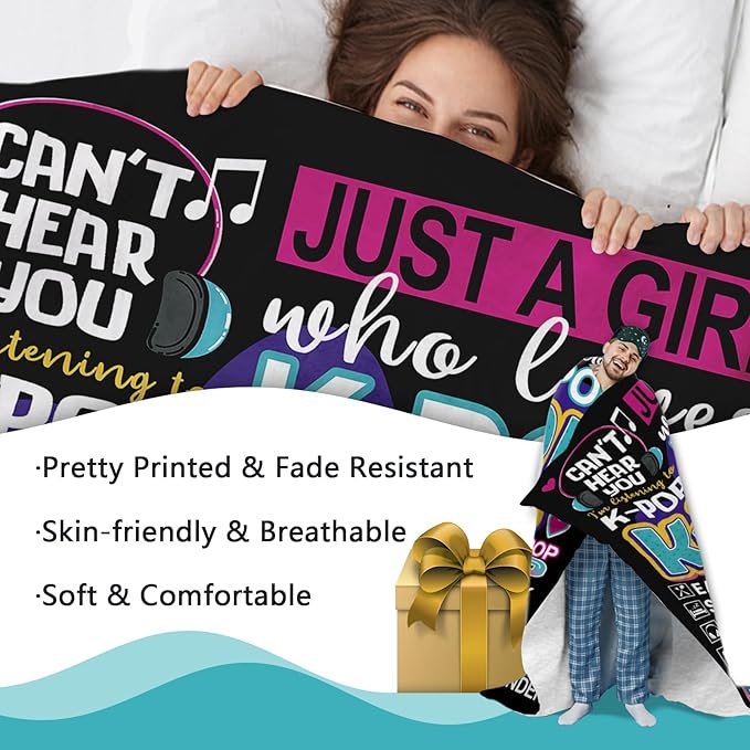 Kpop Gifts for Women Girls Teen Flannel Throw Blanket, Korean Pop Music Present for Korea Friends K-Pop Lovers Fans, Funny Soft Bedding Sofa Blanket Birthday Ideas 50" x 60"