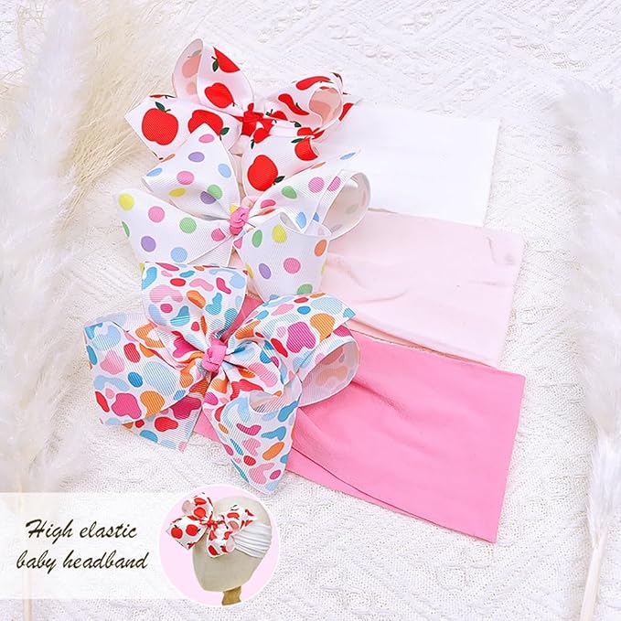 Baby Girl Soft Nylon Bow Elastic Headband Turban Toddler Infant Bow-knot Stretchy Hair Band Birthday Party Hair Bow Ribbon Accessories for Newborn Baby (Bow 1 - Red, Elastic)