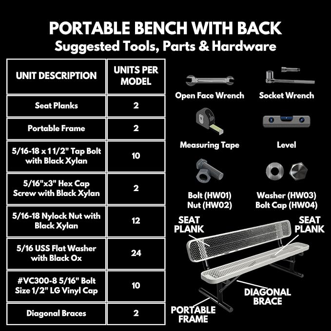 COATEDOUTDOORFURNITURE Heavy-Duty Portable Outdoor Bench Thermoplastic Coated, Expanded Metal, Commercial-Grade Seating, Made in America (Portable with Back, 8 Ft, Textured Dark Blue)