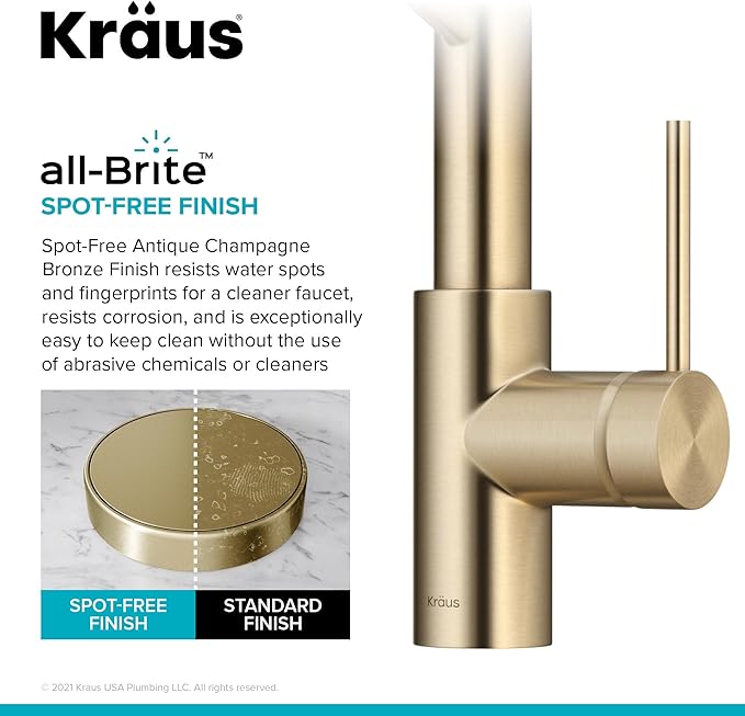 KRAUS Oletto Commercial Style Single Handle Pull Down Kitchen Faucet with QuickDock Top Mount Installation Assembly in Spot Free Antique Champagne Bronze, KPF-2631SFACB