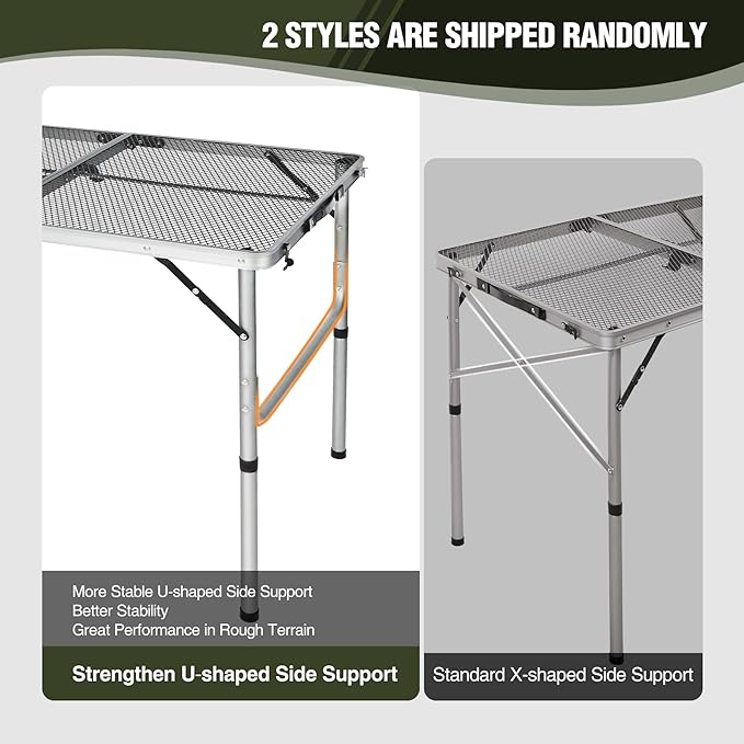 REDCAMP 36x24 Folding Grill Table for Outside, Lightweight Portable Metal Aluminum Outdoor Grill Table with Adjustable Height Legs, Great for Camping Picnic Cooking BBQ, Silver 3ft