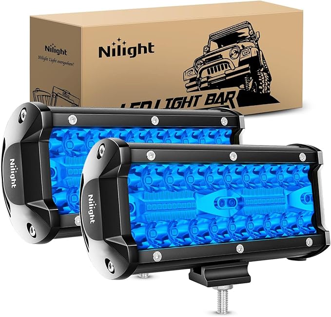 Nilight 6.5 inch LED Light Pod Blue Triple Row 2PCS 120W Flood Spot Combo Driving Fog Lights Fishing Hunting Emergency Safety Signal Deck Trailer Lighting for UTV Pick-up Van Boat Tractor