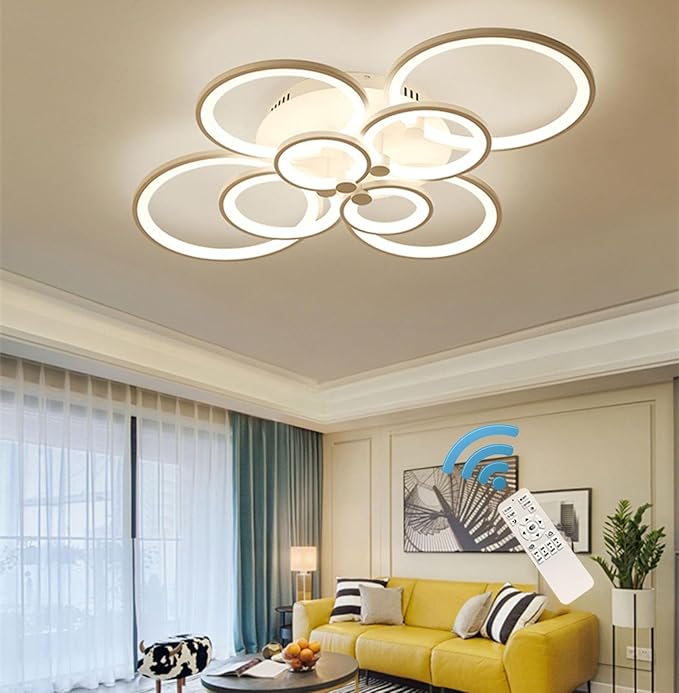 Ganeed Modern LED Flush Mount Lighting Fixture,Dimmable 8-Head Close to Ceiling Light Acrylic Chandeliers for Bedroom Living Room Dining Room Kitchen Office(100W/3000-6500K)