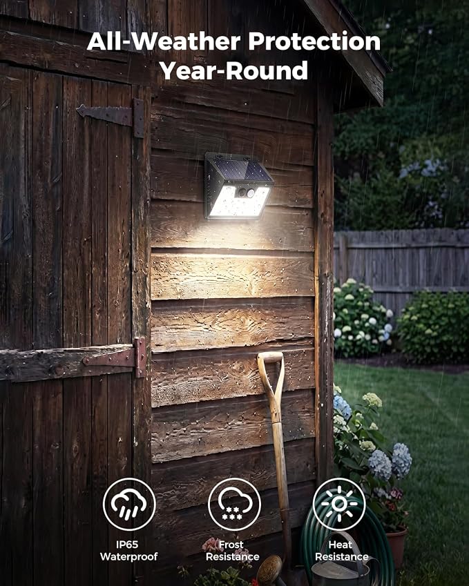 Peasur Solar Powered Lights Outdoor, 140 LED 24Pack Motion Sensor Light Outside, IP65 Waterproof Fence Security Lighting with 3 Modes for Yard Wall Garden Cool White
