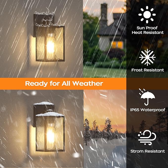 WIHTU Dusk to Dawn Outdoor Lighting Fixtures, Black Exterior Front Porch Light, Sensor Wall Sconce Lamp, Waterproof Wall Lantern, Anti Rust Outside Coach Lights for House, Doorway, Garage