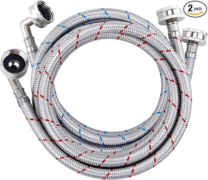 Washer Hose 6ft,Stainless Steel Washing Machine Hose 6 Foot with 90 Degree Elbows 2 Packs Braided Premium Washer Hoses Supply Lines-Washer Hoses 6ft Hot and Cold Striped Water Connection-by MIFLUS