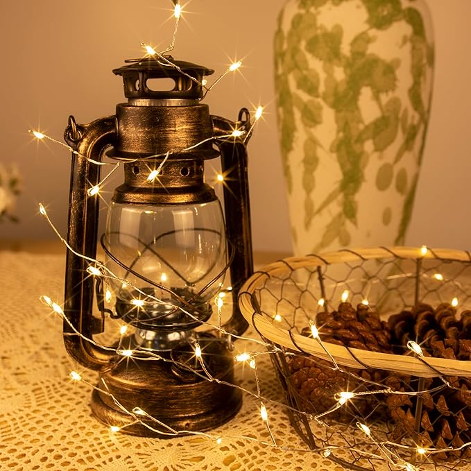 Fairy Lights Plug in, 10FT 100LED Firecracker String Lights Waterproof Silver Wire, for Bedroom/DIY/Party/Garden/Porch/Patio/Backyard/Christmas Tree, with Remote Timer & 8 Modes, Warm White