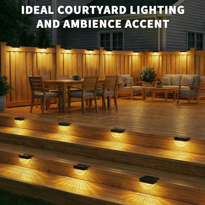 VOLISUN 12 Pack Solar Deck Lights Outdoor, Warm White LED Solar Step Lights for Outside, Waterproof Fence Light for Patio, Deck, Stairs, Yard, Pool and Porch (Black)