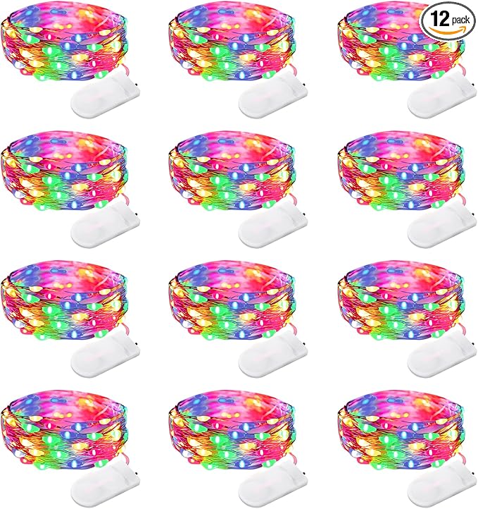 Yiaht 12 Pack Fairy Lights Battery Operated String Lights 7 Feet 20 Led Waterproof Christmas Lights Silver Wire Firefly Starry Moon for Bedroom DIY Party Wedding Patio Christmas Multicolor
