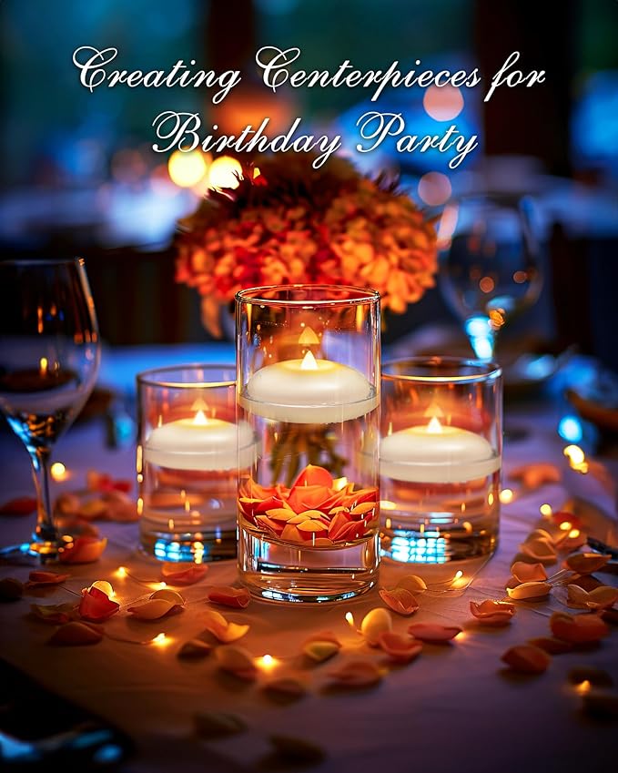 Homemory 12 Pack 3” Flameless Led Floating Candles, 200 Hour White Battery Operate Waterproof Tealights for Cylinder Vases, Centerpieces at Wedding Decor, Party, Pool