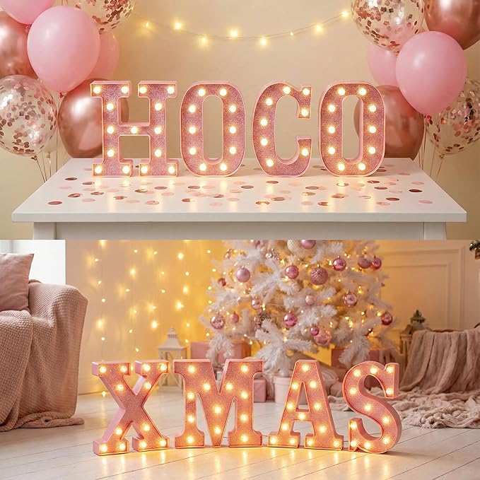Pink Light Up Marquee Numbers, Glitter LED Number Lights Sign Battery Operated for Girls 6th Pink Birthday Party Table Decorations, 2026 Graduation Decor, 8 Inch Number 6 with Warm White Lights