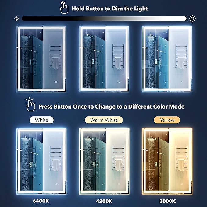 JONATHAN Y MIR100A-3236 Pax 32 in. W x 36 in. H Small Rectangular Frameless Antifog Front/Back-Lit Wall Bathroom Vanity Mirror with Smart Touch