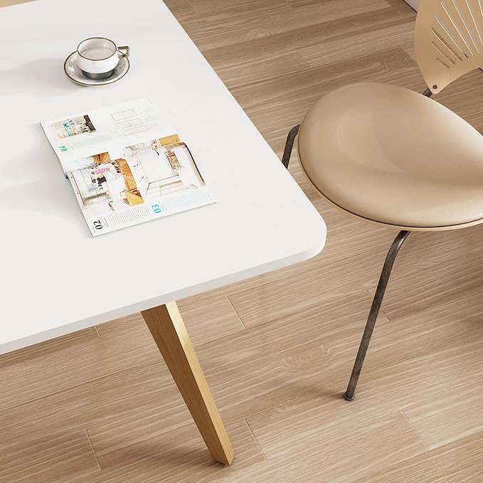 27.6" Square Dining Table for 2-4 Person - Small Kitchen Table with Soild Wood Legs Mid Century Modern Table for Dinning Room, Kitchen,Small Speace (White)