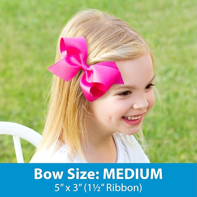 Wee Ones Girls' Classic Grosgrain Hair Bow with Scalloped Edges, No-Slip Hair Clip, Handmade, White, Medium