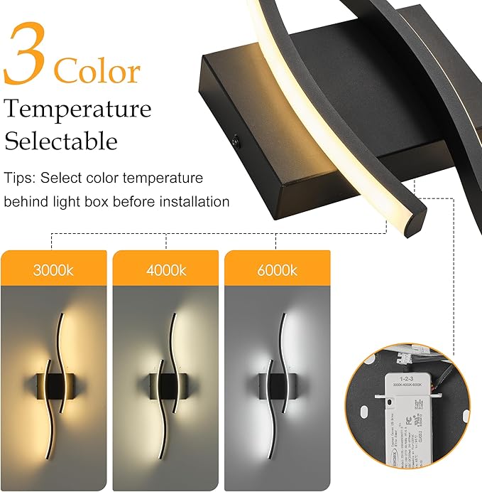KARTOOSH 2 Pack Bathroom Vanity Lights Fixtures Over Mirror Hardwired Black Light Fixture Wall Lights 3CCT Dimmable LED Bathroom Light Fixtures 23.6 Inch Modern Wall Sconce Picture Lights for Wall