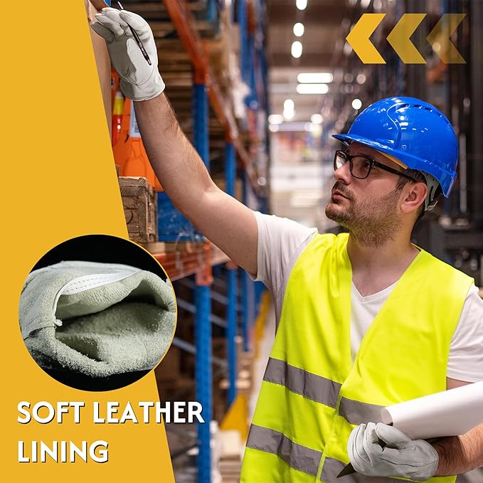 HLDD HANDLANDY Leather Work Gloves for Men & Women, Adjustable Wrist Cowhide Gardening Glove with Reinforced Palm for Driver