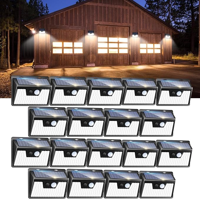 Peasur 18 Pack/140 LED Solar Lights, Outdoor Waterproof, 3 Lighting Modes, Motion Sensor, Black