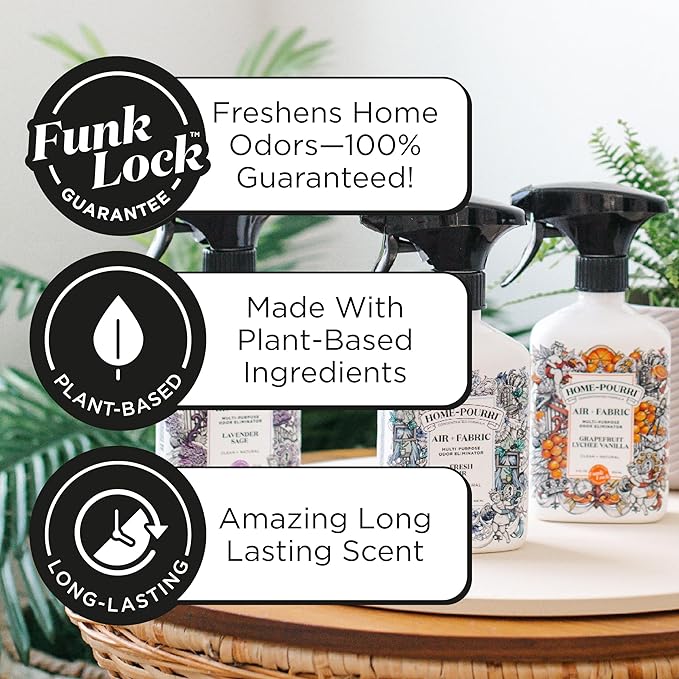 Home-Pourri Air + Fabric Multi-Purpose Odor Freshener Spray, 11 Fl Oz, Up to 570 Uses, Lavender Sage Scent, Room Deodorizer with Essential Oils, for Carpets, Couches, Bedding & Curtains