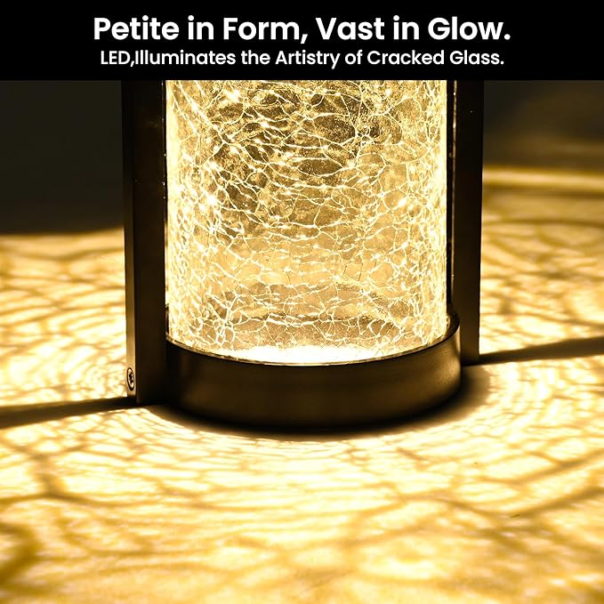 PEVOROS 1 Pack Solar Fence Lights Outdoor, Crackled Glass Wall Light for Porch, Fence, Shed, Barn, Patio, Glass Crackle Lampshade with Warm LED Light