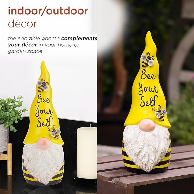 Alpine Corporation 12" H Bee Yourself Indoor/Outdoor Garden Gnome Statue, Yellow/Black