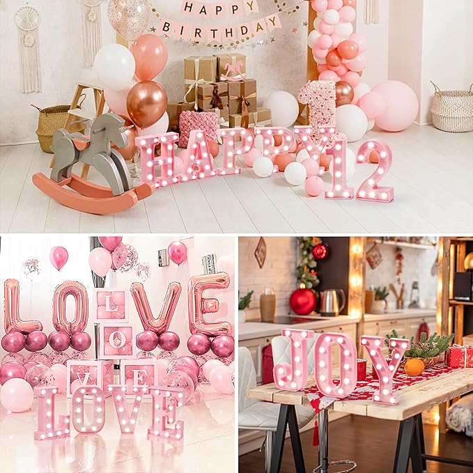 Pink Marquee Light Up Letters, Glitter Alphabet LED Letter Lights for Pink Birthday Party Decorations, Battery Operated Letter Sign for Girls Room Vanity Table Decor, Cool White Lights Letter B