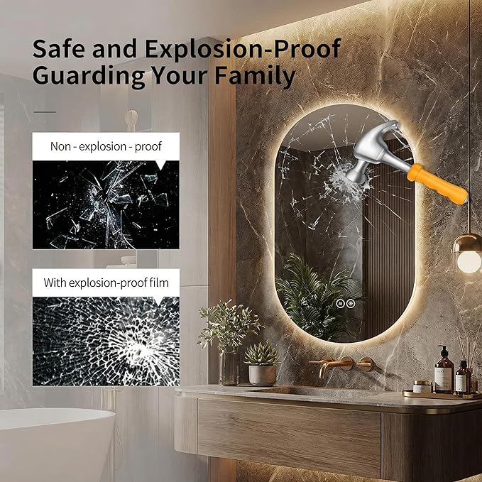 LAIYA 24V Full-Power Oval LED Bathroom Vanity Mirror, 48X24inch Frameless Backlit Mirror with Light, Smart Anti-Fog Waterproof Mirror with Memory Function Dimmable Lighted Mirror