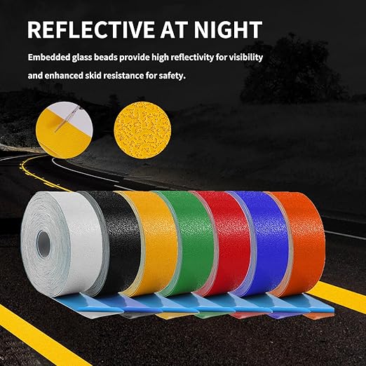Reflective Pavement Marking Tape Slip-Resistant and Durable, Heavy-Duty Rubber Base for Outdoor Applications, Perfect for Driveways, Walkways, and Parking Areas (Yellow, 3 Inch X 36 Feet)