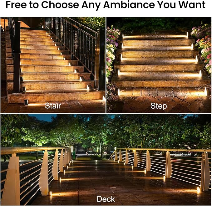 JEJOT Solar Step Lights Outdoor Waterproof IP65,Warm White Solar Stair Lights, Outdoor Light Decor for Stair, Deck, Step, Porch and Outside Patio, 12 Pack