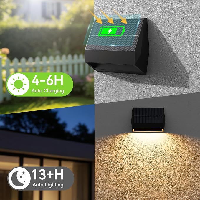 ZCXLIGHT Solar Fence Lights Outdoor with Remote, 12Modes &4PACK Solar Wall Lights, Ultra Bright & IP65 Waterproof Security Lamp for Garden, Deck, Patio, Yard, Pathway, Stairs Decoration