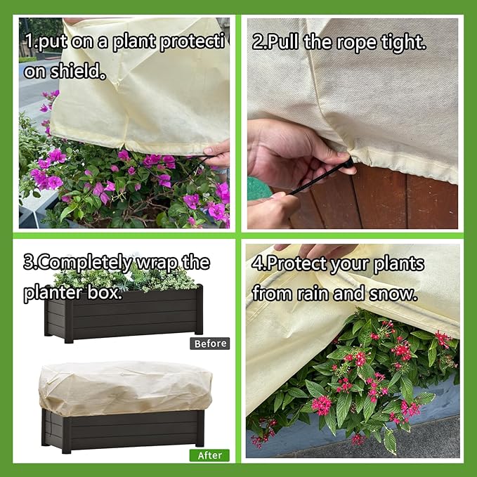 Plant Cover Freeze Protection, Winter Plant Covers, Plant Frost Cover, Tree Plant Freeze Protection Covers, Planter Plant Winter Frost Blanket with Zip Drawstring,2 Pack (68.9x17.7x15.7INCH)