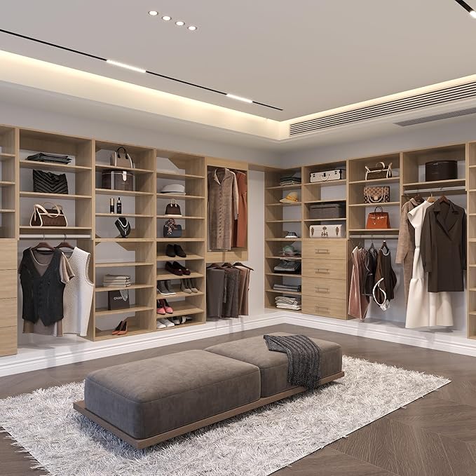 Tall Hanging Closet Unit, Modular Closet System, Wood Closet System Organizer with Storage for Walk In Closets, Clothing Rack Wardrobe Closet for Hanging Clothes, Bedroom, Wood, 25.5"W