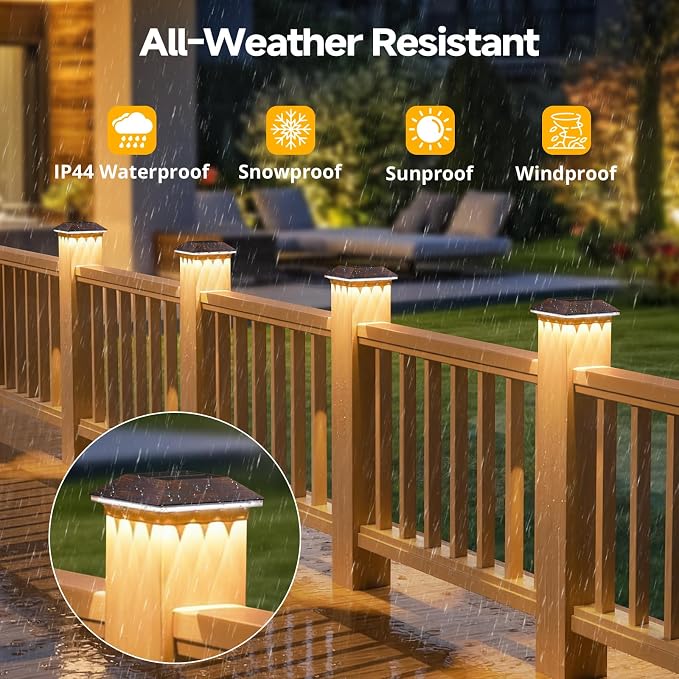 Mlambert 16 Pack Solar Post Cap Lights Outdoor - 3 Lighting Modes Waterproof LED Solar Post Lights Fit 3.5×3.5 Wood/4×4 Vinyl Fence Deck Posts, Brown