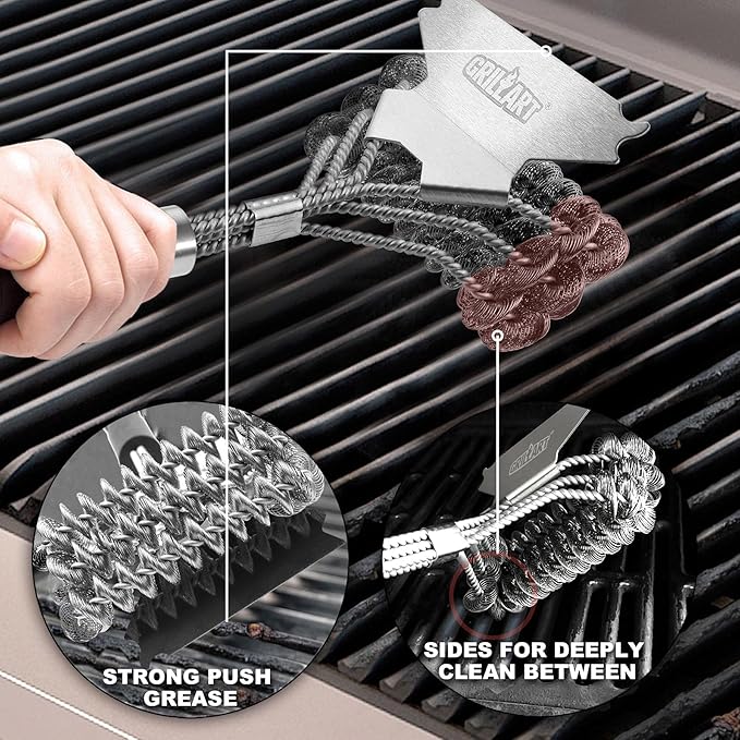 GRILLART Grill Brush and Scraper Bristle Free – Safe BBQ Brush for Grill – 18'' Stainless Grill Grate Cleaner - Safe Grill Accessories for Porcelain/Weber Gas/Charcoal Grill – Gifts for Grill Wizard