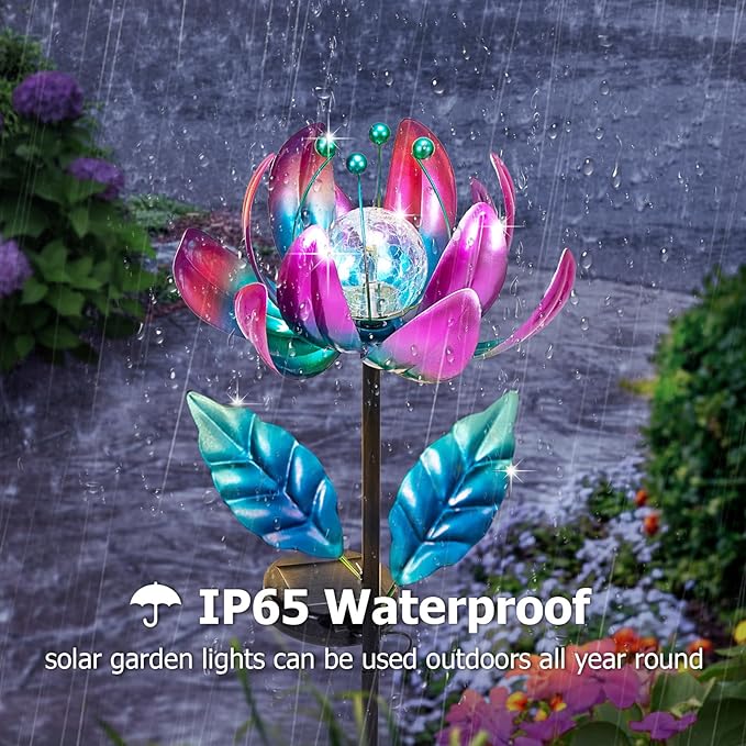 Outdoor Garden Decor Solar Spinners Lights - Metal Wind Spinner Solar Lights for Yard, Patio, Garden Lawn Oranments