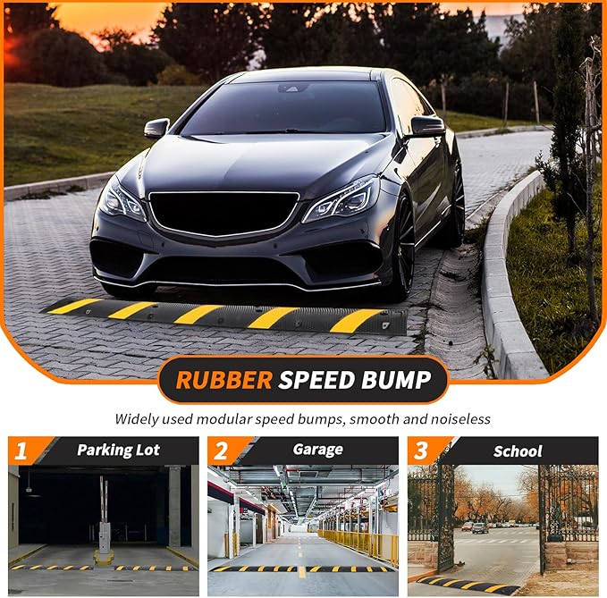 Heavy Duty Speed Bumps for Driveway, 6 ft 2 Pack Rubber Speed Bumps, 2 Channel Modular Traffic Speed Bump Hump Cable Protector Ramps for Asphalt Concrete Gravel Driveway Road with 8 Bolt Spikes