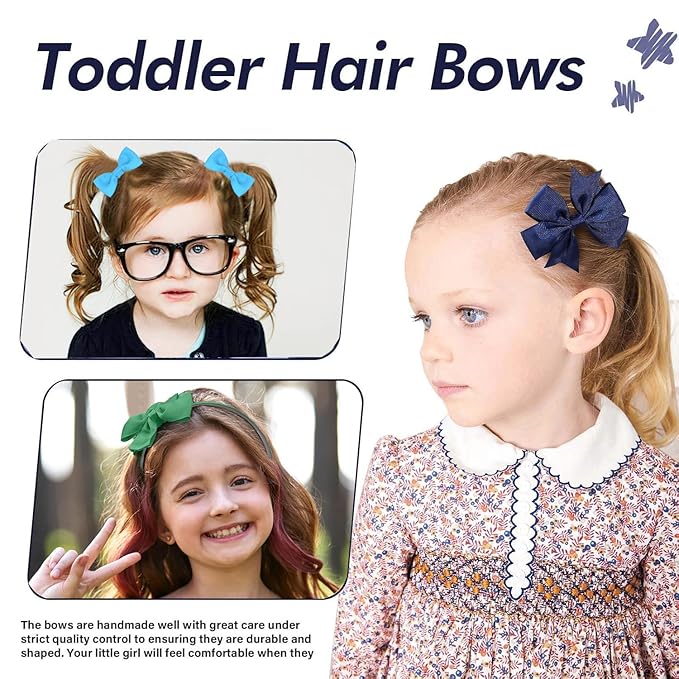 School Hair Accessories Set 14 Pcs Uniform Hair Bow Headband Clips Hair Ties Curly Korker Bows for Little Toddler School Girls (Light Blue&Navy)