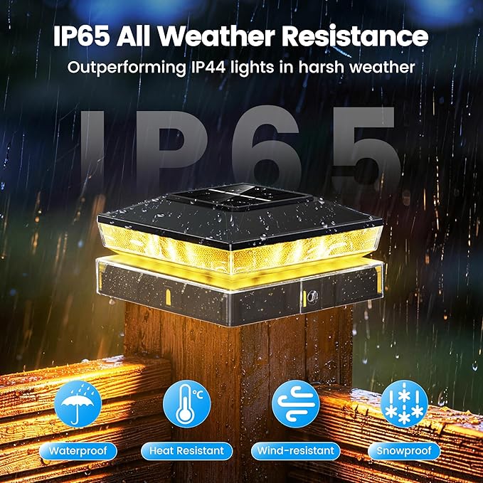 Solar Post Cap Lights 2 Pack, IP65 Waterproof Outdoor Fence Post Solar Lights for 3.5x3.5 & 4x4 Wood/Vinyl Posts, 10-12 Hours Upgraded Warm/Cool White Glow for Garden/Patio/Porch - Inky Black